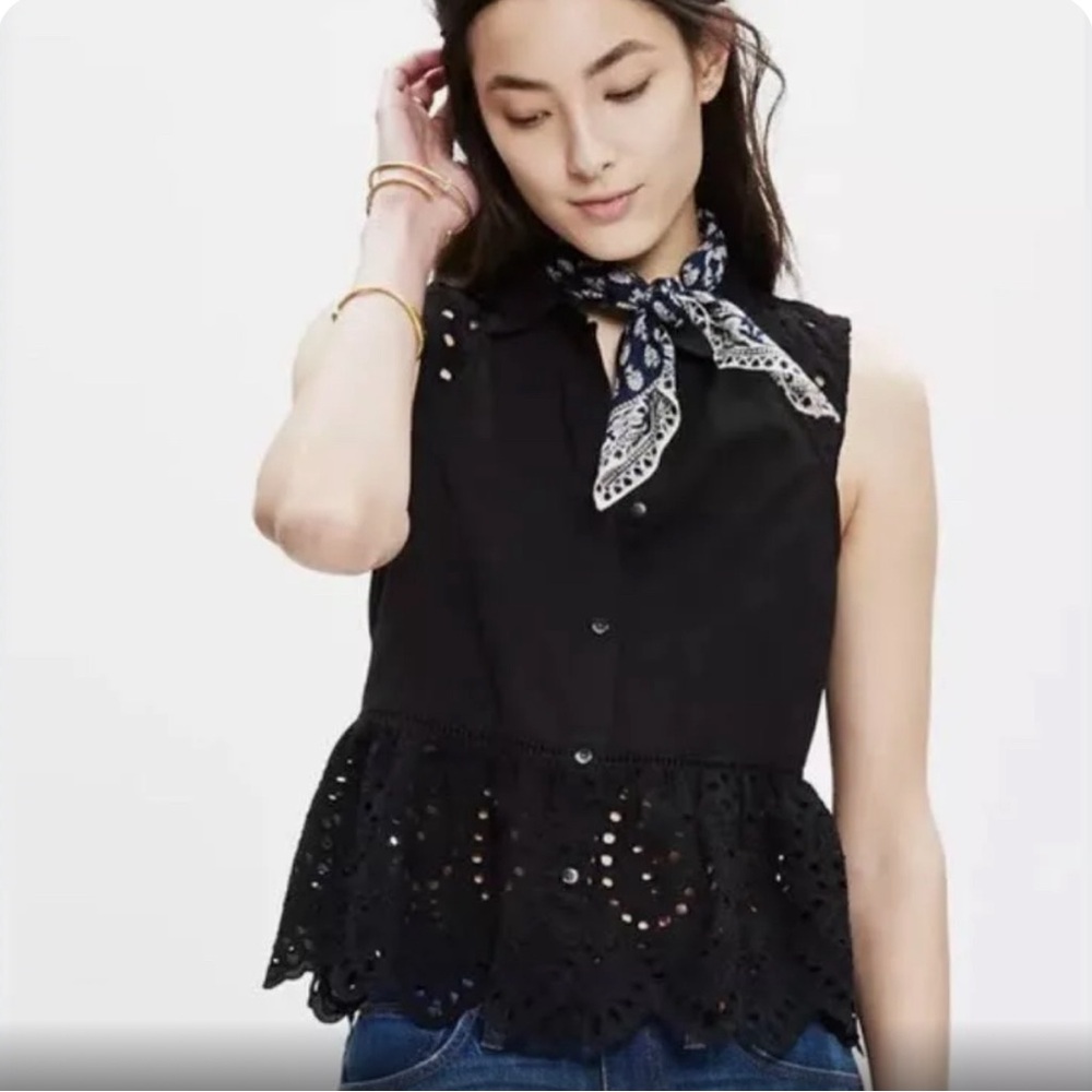 Madewell eyelet button down peplum sleeveless top